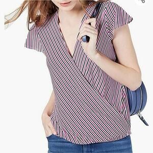 INC International Concepts Wrap Silhouette White Black and Magenta Blouse